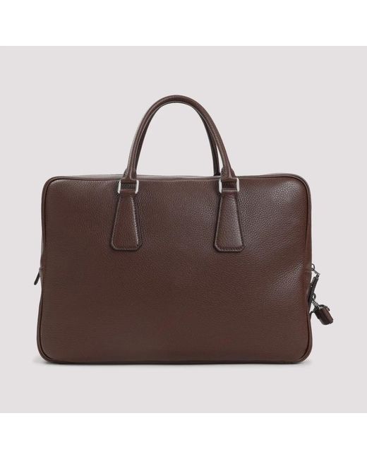 Prada Brown Grained Leather Tote Bag for men