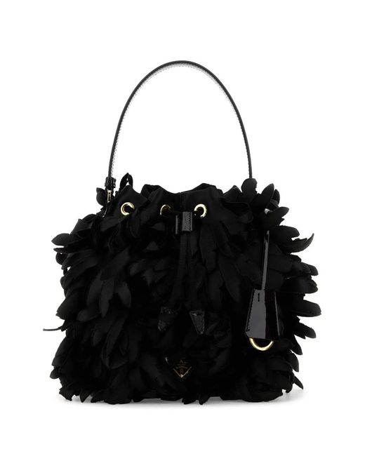 Prada Black Embellished Satin Mini Bucket Bag