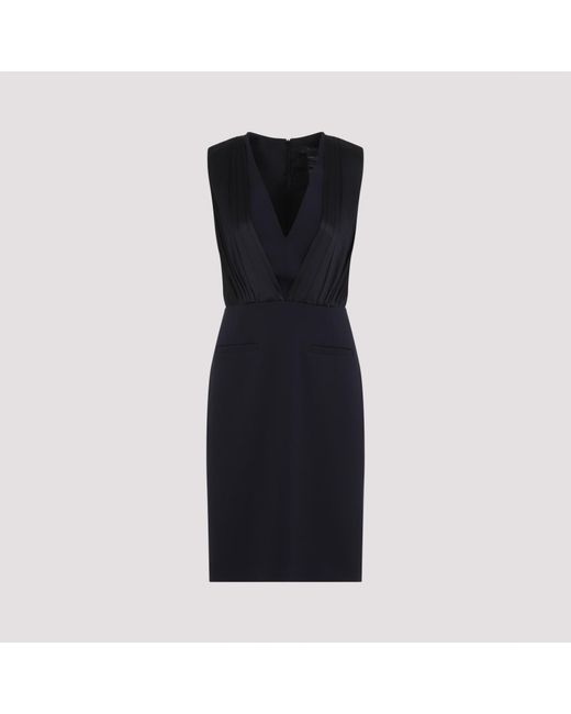 Max Mara Black Deep V-Neck Evening Dress With Pleated Bodice