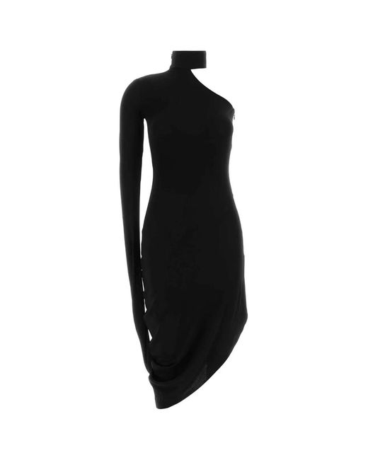 Alexander Wang Black Asymmetric Midi Dress W/ Draped Sleeves