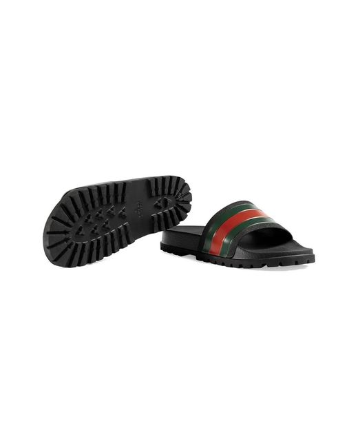 Gucci White Web Pool Slides for men