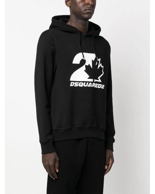 DSquared² Black Drawstring Cotton Hoodie for men