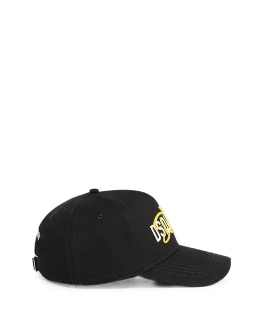 DSquared² Black Logo-Embroidered Distressed Baseball Cap for men