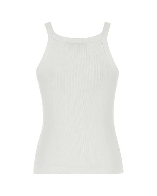 Fendi White Cotton Rib Sleeveless Top
