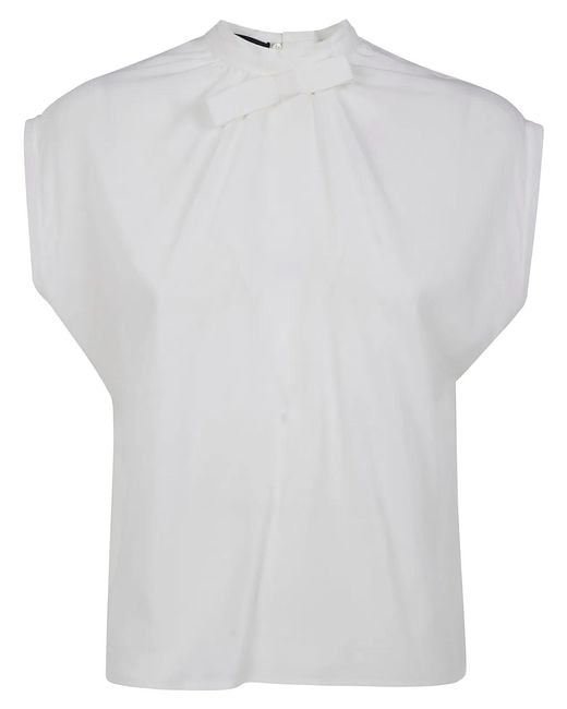 DR. HOPE White Silk Blend Bow Blouse