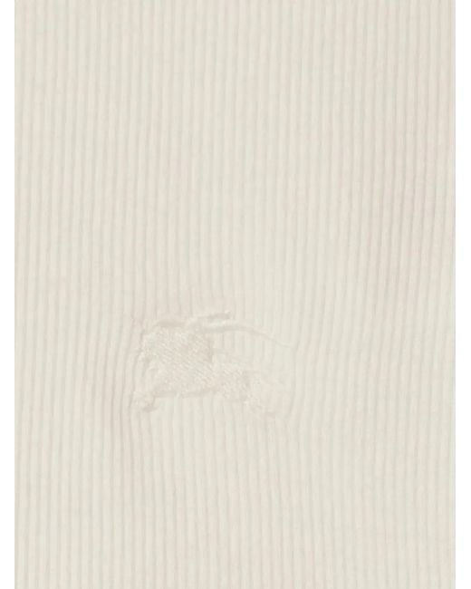 Burberry White Cotton Blend Tank Top With Check Trim