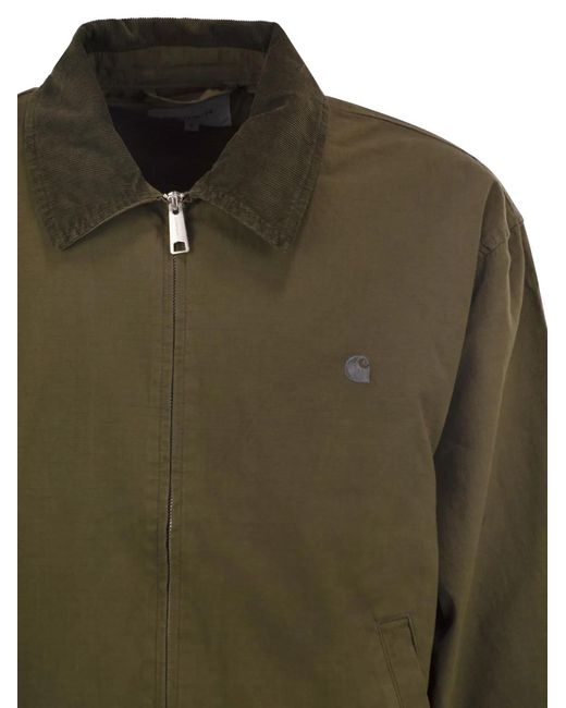 Carhartt Green Cotton Zip-Up Jacket With Corduroy Collar
