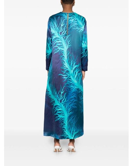 F.R.S For Restless Sleepers Blue Printed Silk Dress