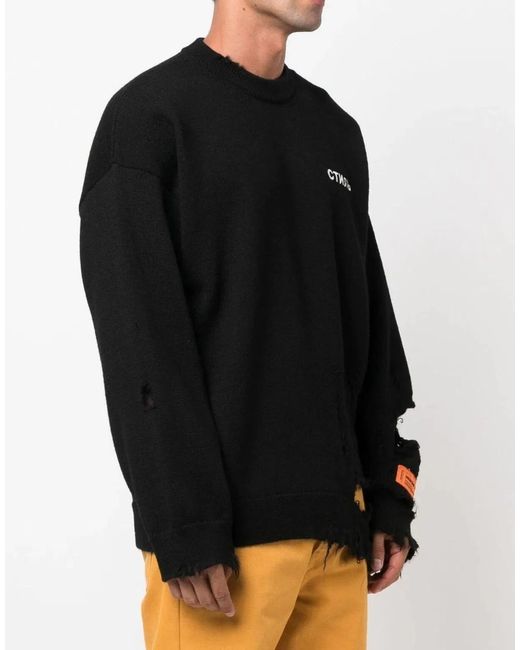 Heron Preston Black Ctnmb Logo Shredded Knit Sweater for men