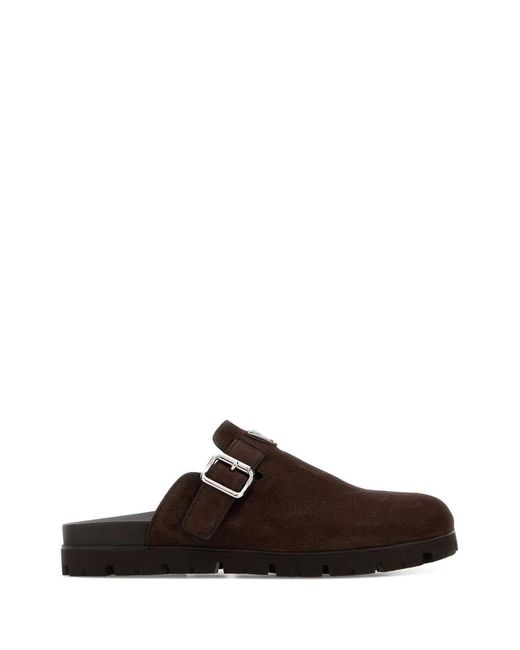 Prada Brown Dark Suede Slippers for men