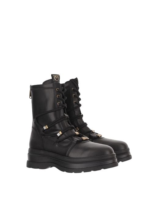 Pinko Black Logo Printed Lace-Up Platform Boots