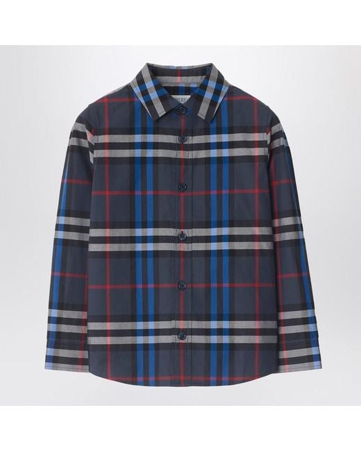 Burberry Blue Shirt With Check Pattern for men