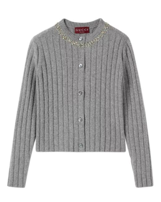 Gucci Gray Rib Soft Wool And Cashmere Cardigan