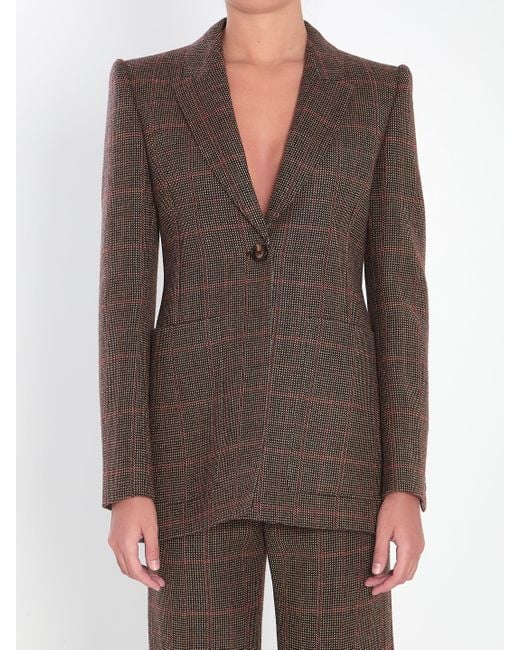 Chloé Brown Single-Breasted Checked Wool Jacket