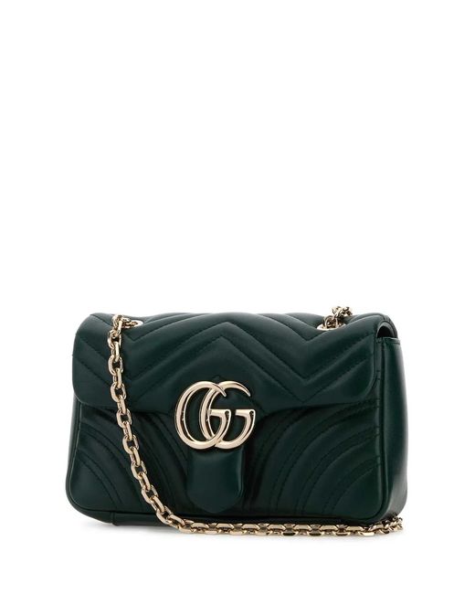 Gucci Black Dark Nappa Leather Small Gg Marmont Shoulder Bag