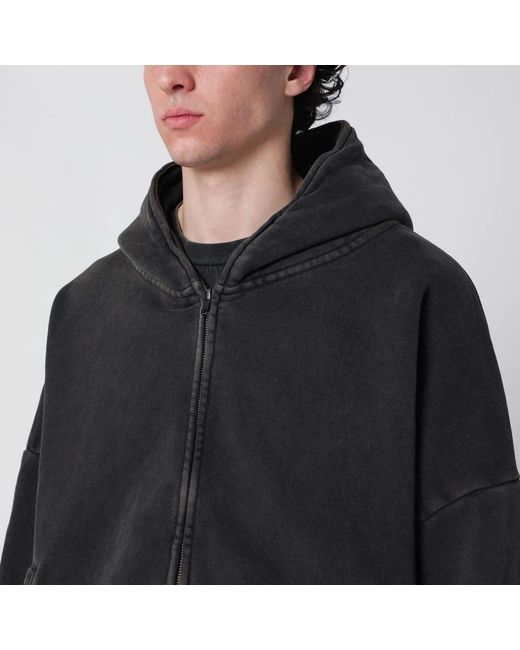 Entire studios Black Washed Cotton Zipup Hoodie for men