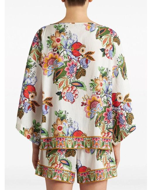 Etro Gray Cotton And Silk Blend Top