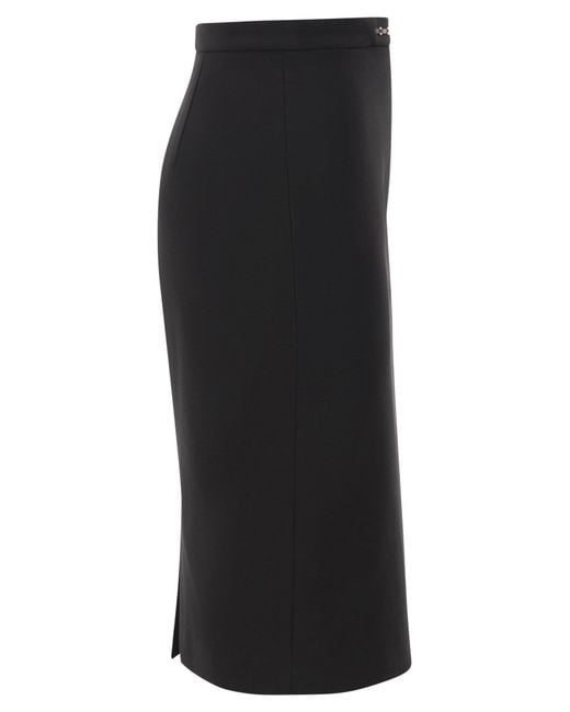 Elisabetta Franchi Black Midi Pencil Skirt With Logo Belt