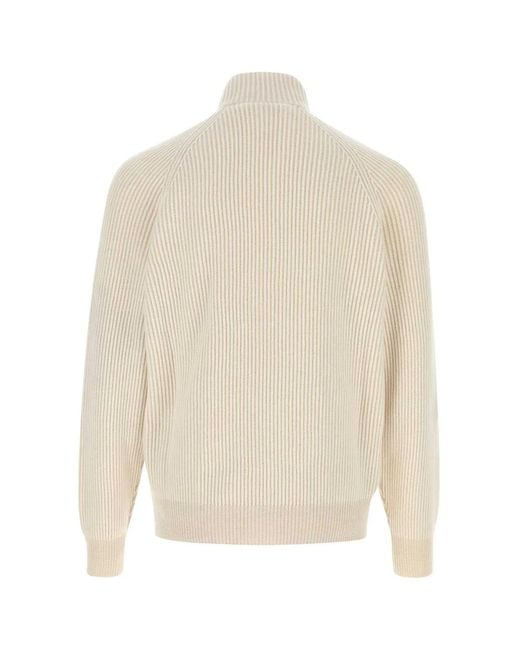 Brunello Cucinelli White Ivory Cashmere Cardigan for men