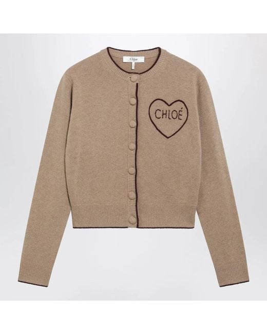 Chloé Natural Light Wool And Cashmere Logo Cardigan