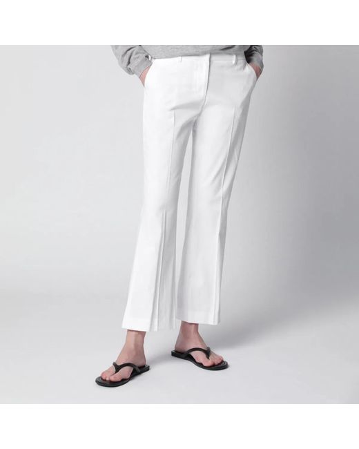 PT Torino White Mid-Rise Flared Cotton Trousers
