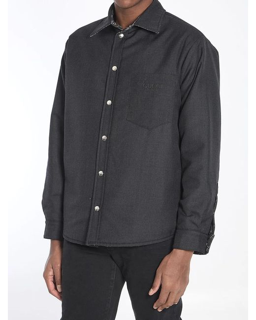 Gucci Gray Embrodiered Denim Reversible Shirt for men