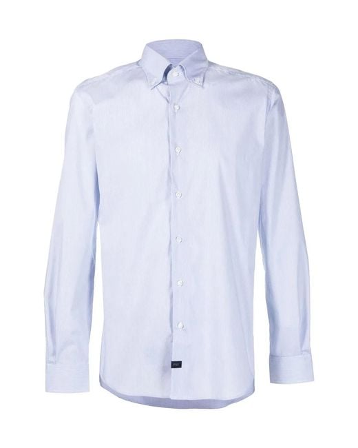 Fay Blue Button Down Stretch Shirt for men