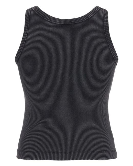 Alessandra Rich Black Logo Ribbed Cotton Tank Top