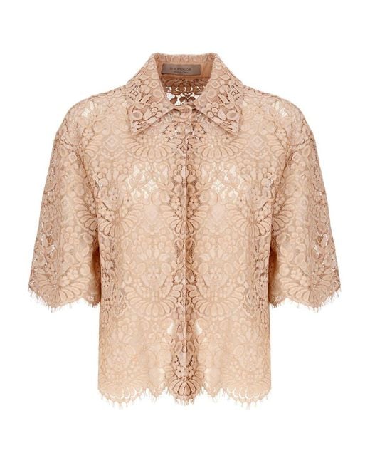 D.exterior Natural Lace Pattern Blouse