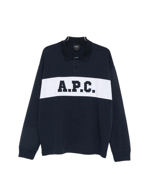A.P.C. Blue Long-Sleeved Polo Shirt for men