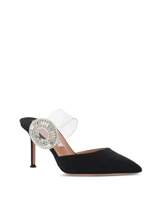 Aquazzura Black 75Mm Crystal Hoop Pointed Toe Mules