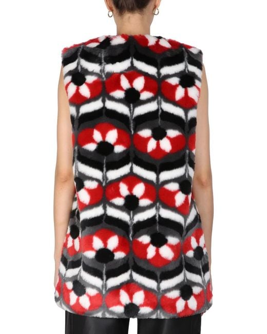 Boutique Moschino Red Faux Fur Vest