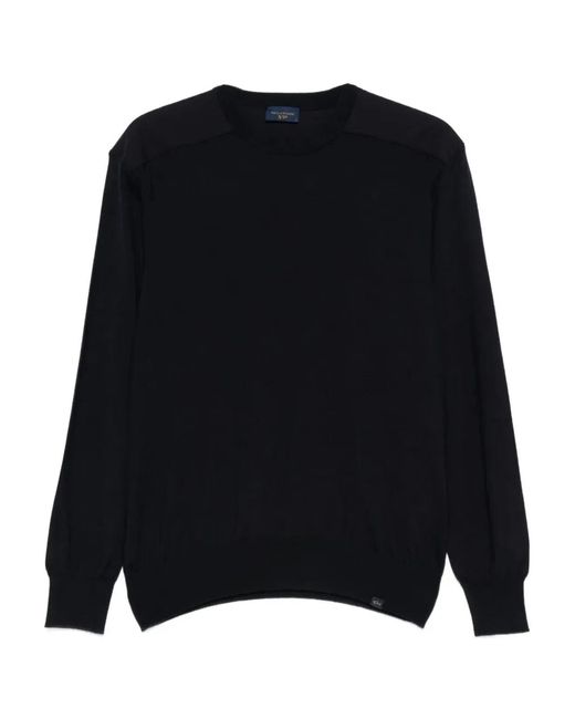 Paul & Shark Black Paul & Shark Crewneck Wool Sweater With Inserts for men