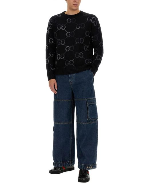 Gucci Blue Denim Pants With Label for men