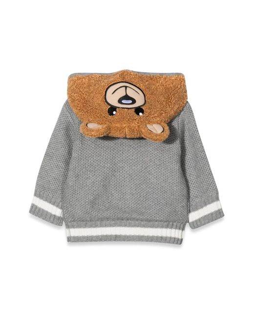 Moschino Gray Teddy Bear Hooded Cardigan