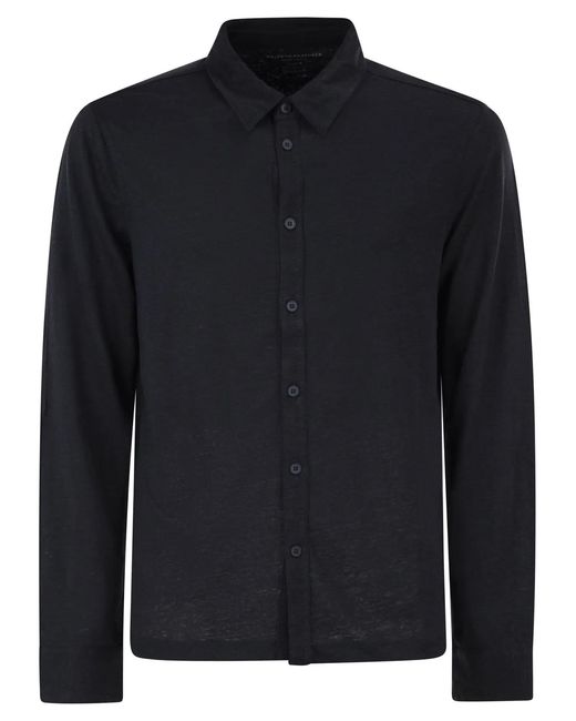Majestic Blue Stretch Linen Shirt With Front Button Fastening for men