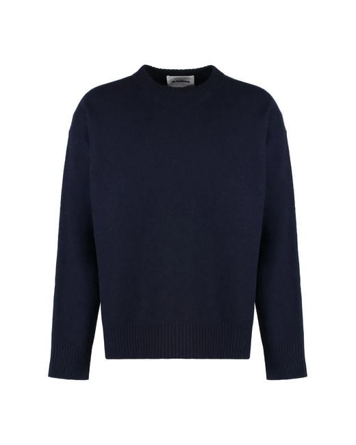 Jil Sander Blue Crew-Neck Wool Sweater for men