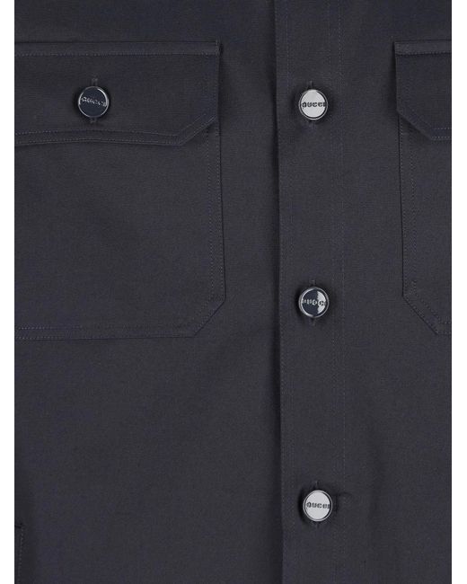 Gucci Blue Cotton Twill Shirt for men