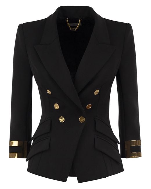 Elisabetta Franchi Black Double-Breasted Blazer With Logo Details