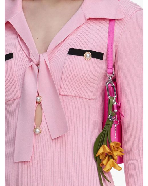 Self-Portrait Pink Viscose Knit Tie Mini Dress