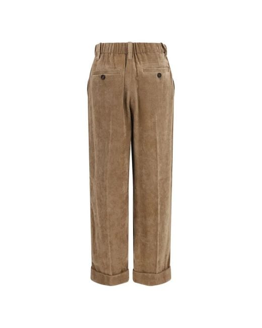 Brunello Cucinelli Natural Pleated Corduroy Trousers