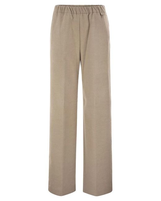 Herno Natural Wide-Leg Flannel-Effect Trousers With Elasticated Waistband