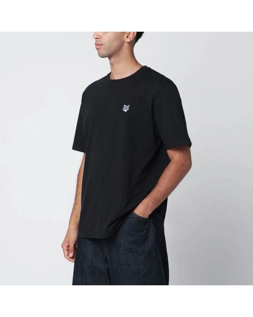 Maison Kitsuné Black Maison Kitsuné Straight Hem Cotton T-Shirt for men