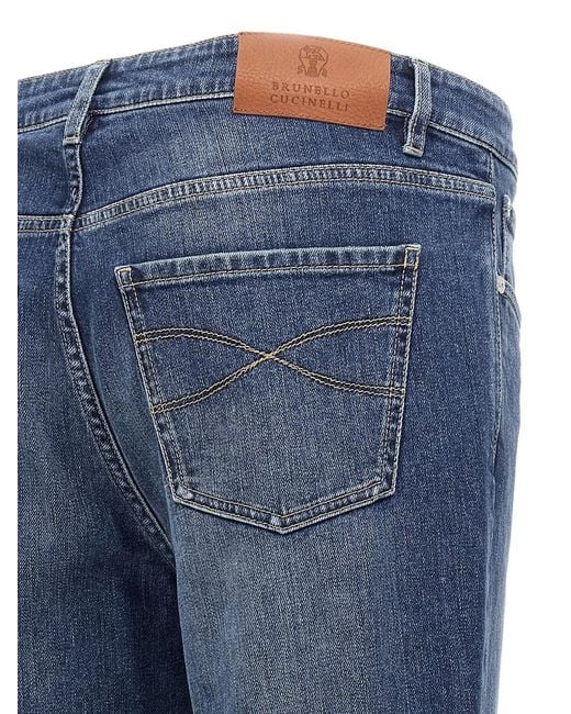 Brunello Cucinelli Blue Logo Embroidery Stretch Jeans for men