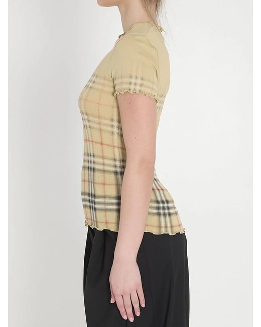 Burberry Natural Stretch Cotton T-Shirt With Shaded Check