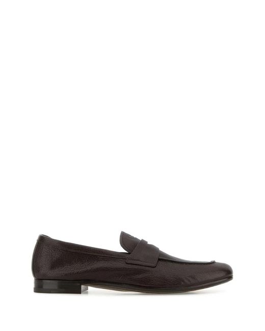 Prada Brown Leather Loafers With Band for men