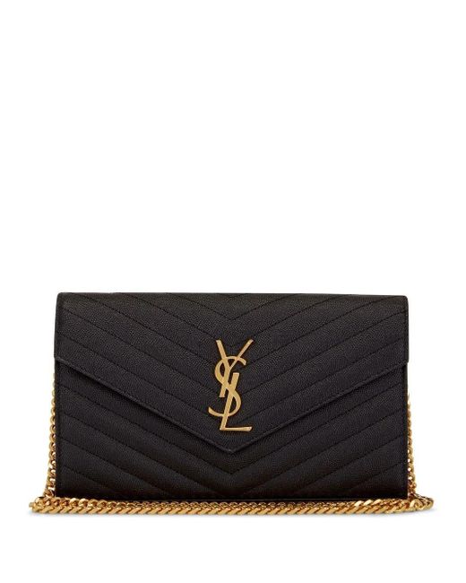 Saint Laurent Black Cassandre Chain Clutch Bag
