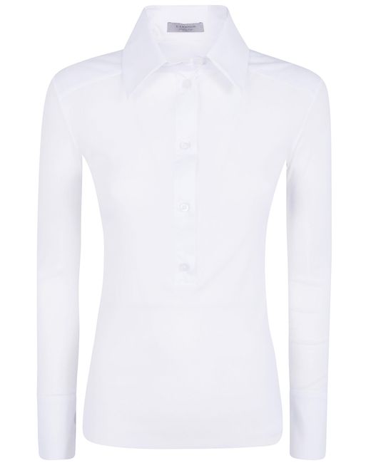 D.exterior White Tulle Popeline Polo Shirt