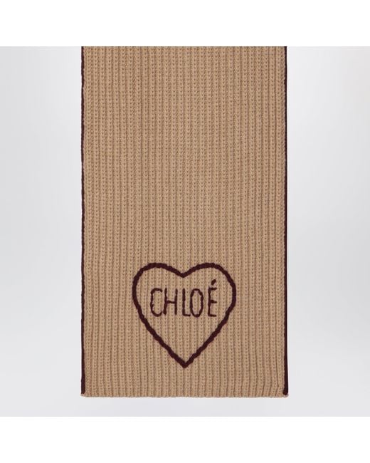 Chloé Natural Encoeur Wool And Cashmere Scarf