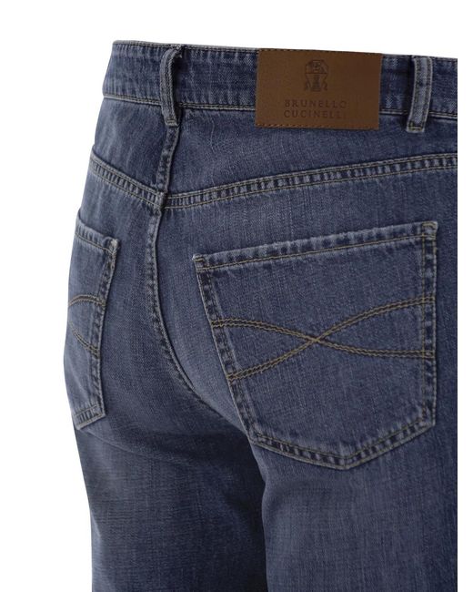 Brunello Cucinelli Blue Five-Pocket Traditional Fit Trousers for men